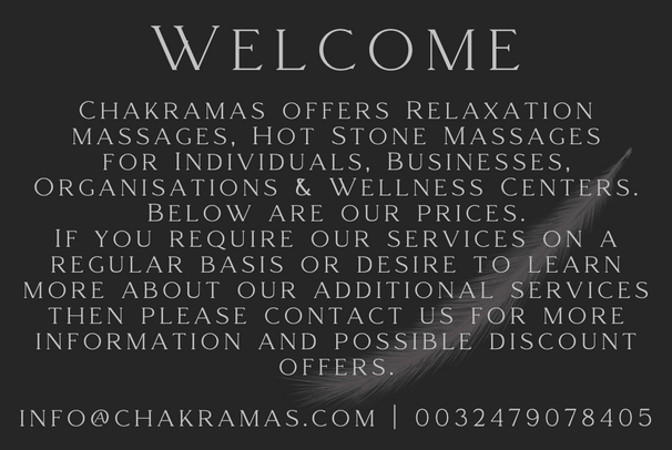 Chakramas Relaxation Massage and Hot Stone Massage Business card and welcome image website